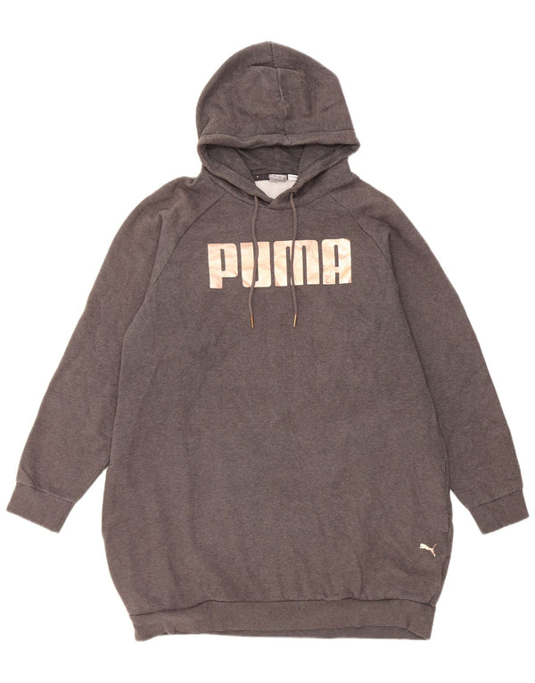 Puma Damen Longline Graphic Hoodie Pullover UK 14 Mittelgraue Baumwolle