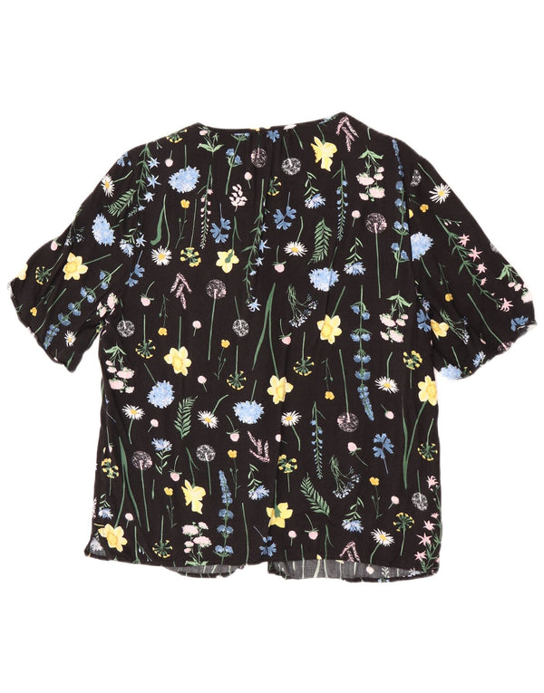 Joules Damen-Kurzarm-Hemdbluse UK 12 Mittelschwarze Viskose mit Blumenmuster