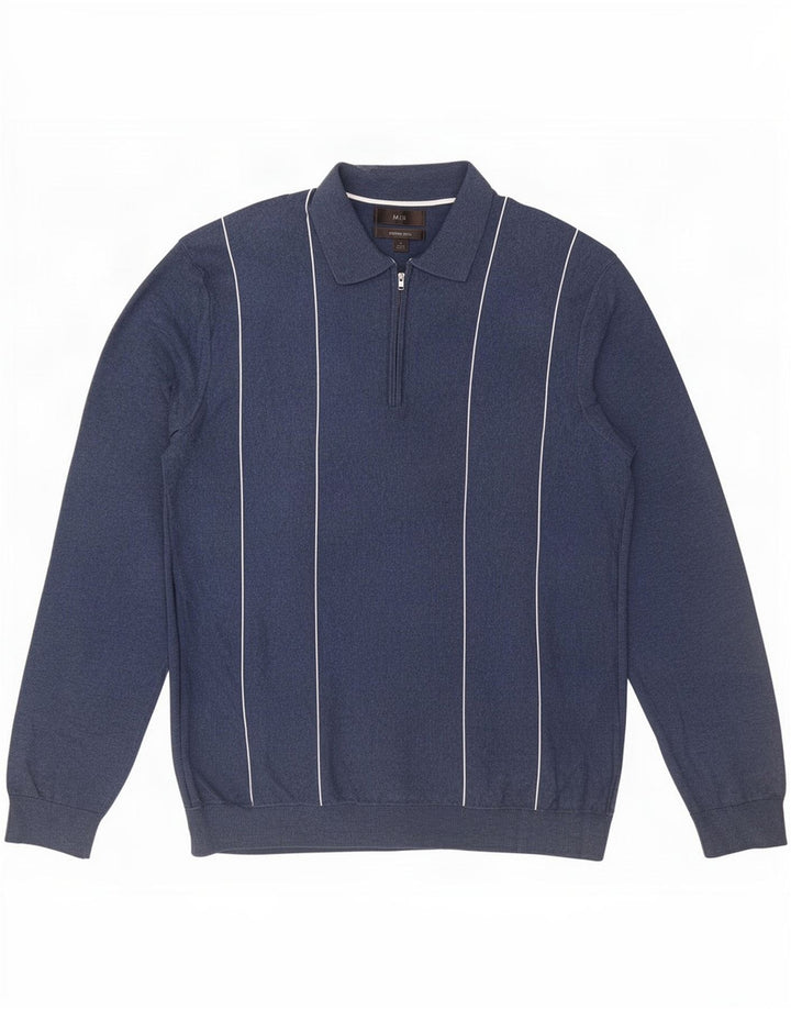Marks & Spencer Herren-Pullover mit Rollkragen, groß, blau gestreift