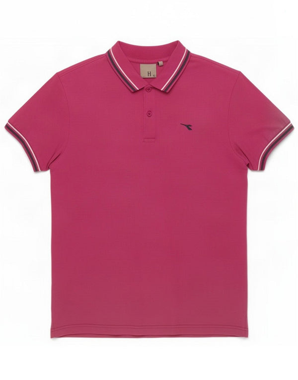 Diadora Herren-Poloshirt aus mittelrosa gestreifter Baumwolle