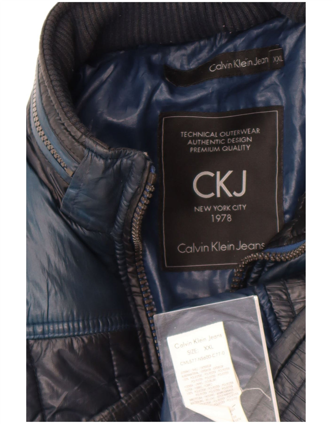 Calvin Klein Jeans Herren Wattierte Jacke UK 44 2XL Marineblau Farbblock