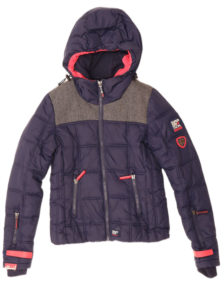 Superdry Damen-Skijacke in Übergröße mit Kapuze, UK 6, XS, Marineblau, Polyester