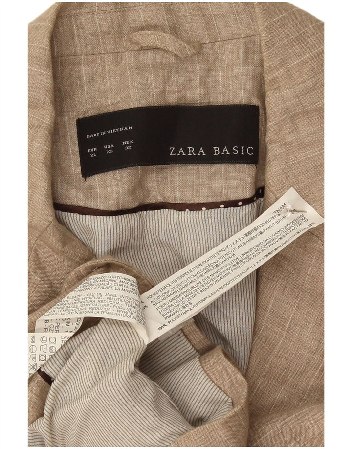 Zara Damen 1-Knopf-Blazerjacke UK 18 XL Beige Nadelstreifen Polyester