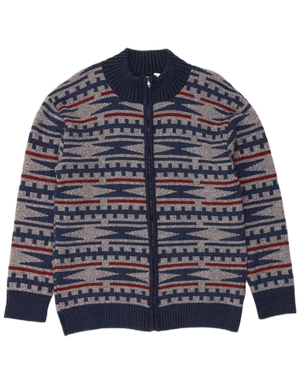 Vintage Herren Cardigan Pullover EU 58 3XL Marineblau Geometrisch Polyacryl