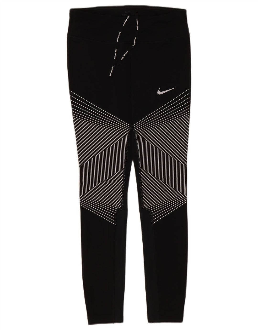 NIKE Damen Dri Fit Leggings UK 10 Small Schwarzes Nadelstreifen-Polyester