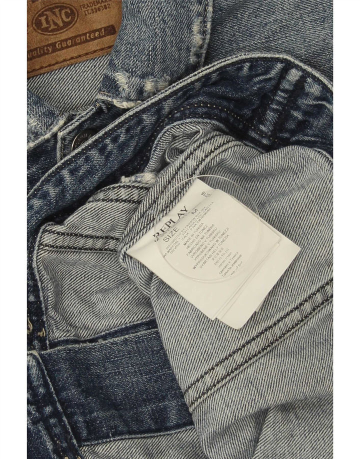 Replay Damen Distressed Jeansjacke UK 14 Mittelblaue Baumwolle