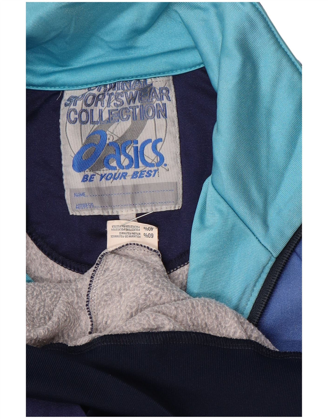 Asics Herren-Trainingsanzugoberteil mit Grafik, mittelblaues Colourblock-Polyamid