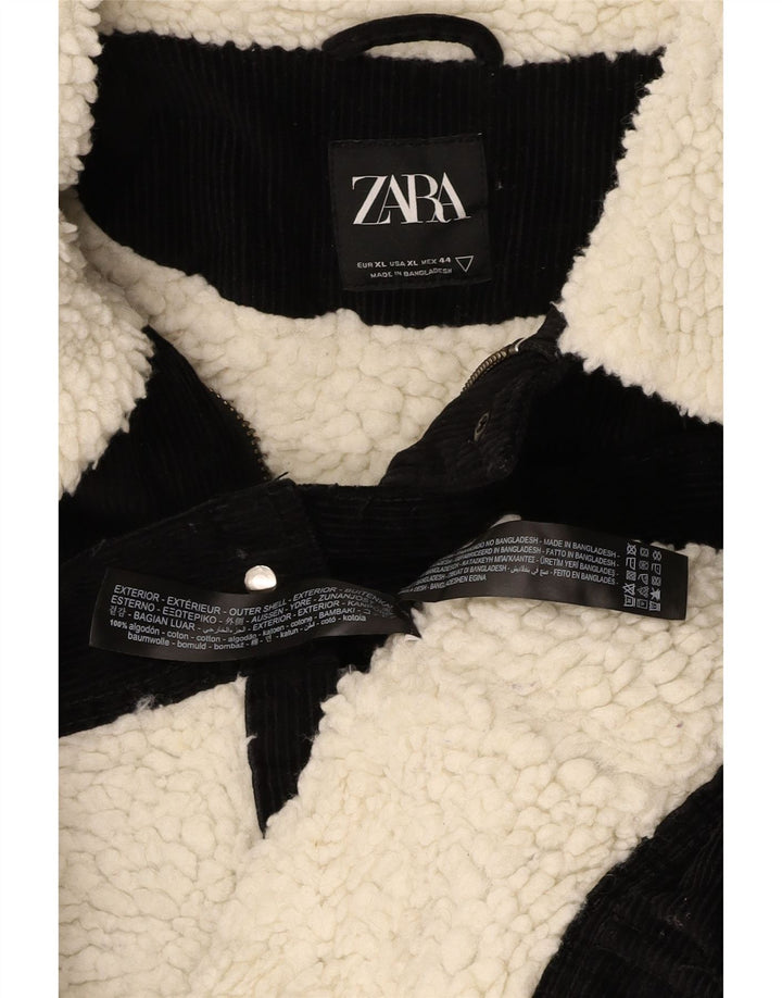 ZARA Herren Sherpa Cordjacke UK 42 XL Schwarz Colourblock Baumwolle
