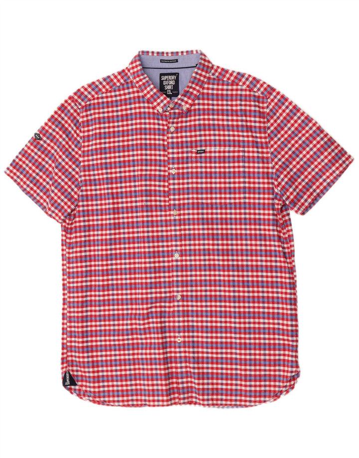 Superdry Herren-Kurzarmhemd 2XL aus roter Gingham-Baumwolle