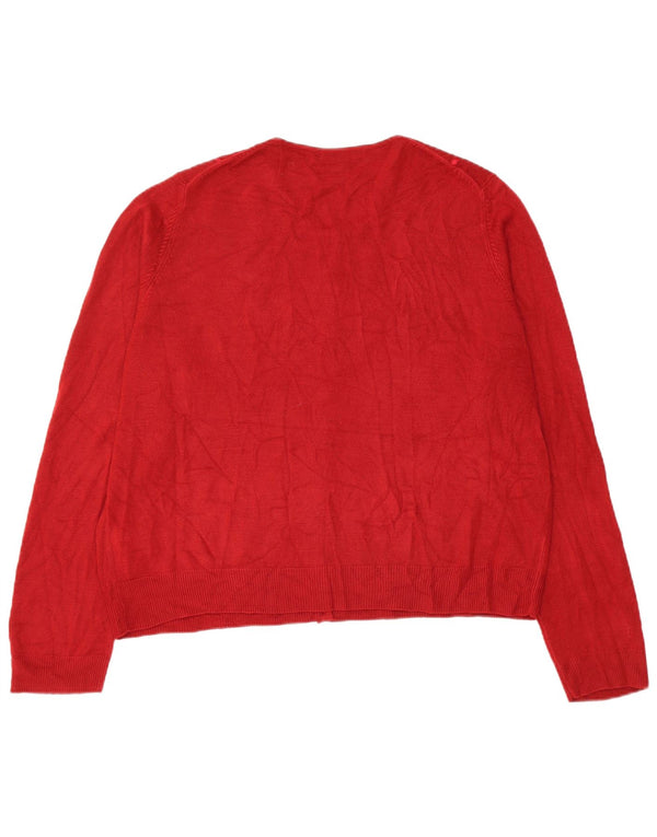 Marks & Spencer Womens Cardigan Sweater UK 22 3XL Red Striped Acrylic