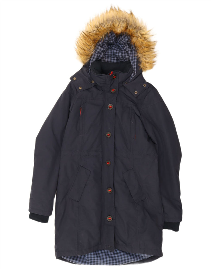 Fat Face wattierter Damenmantel mit Kapuze, UK 10, Größe S, marineblaues Nylon