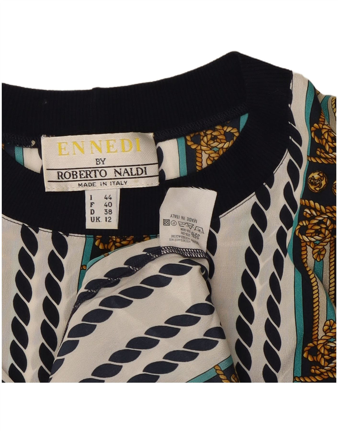 ENNEDI Damen-Blusenoberteil UK 12 Mittelweiß gestreift aus Acetat