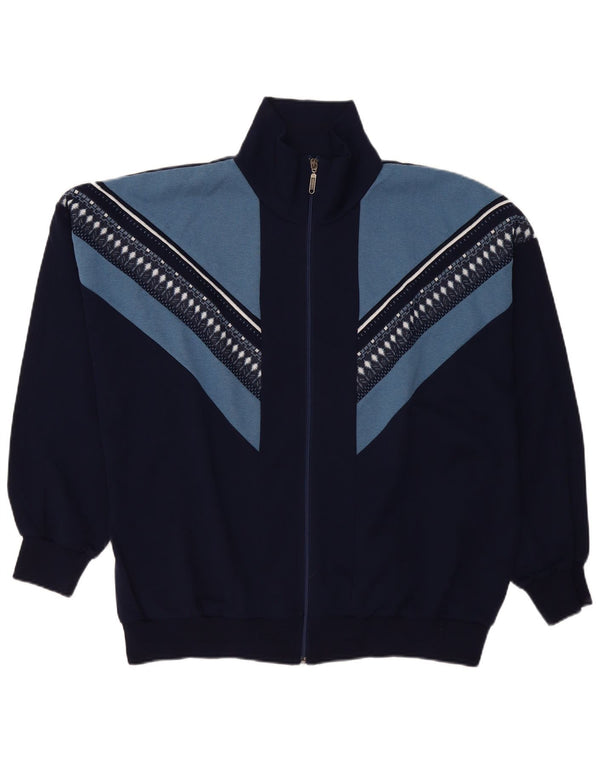 Vintage Herren Cardigan Pullover UK 54 5XL Marineblau Colourblock Polyacryl