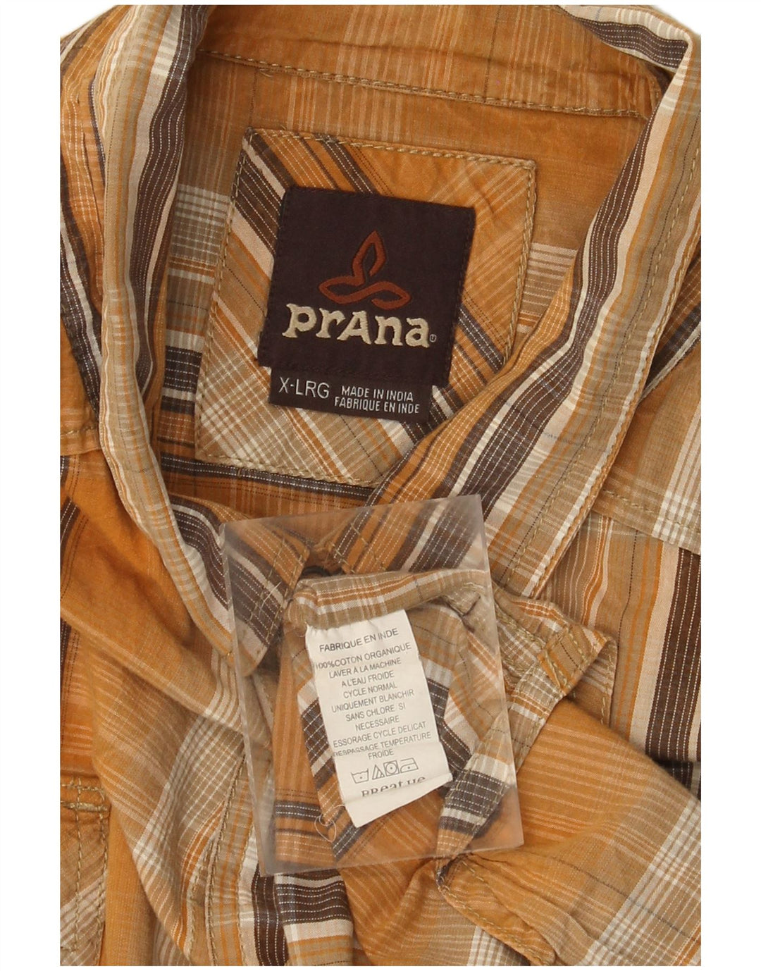 Prana Herrenhemd XL, gelb kariert, Baumwolle