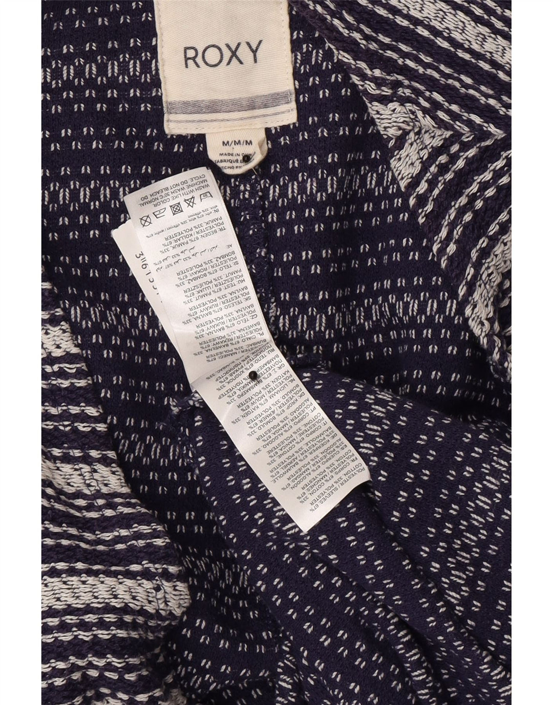 ROXY Womens Oversized Open Cardigan Sweater UK 14 Medium Navy Blue Striped Vintage Roxy and Second-Hand Roxy from Messina Hembry 