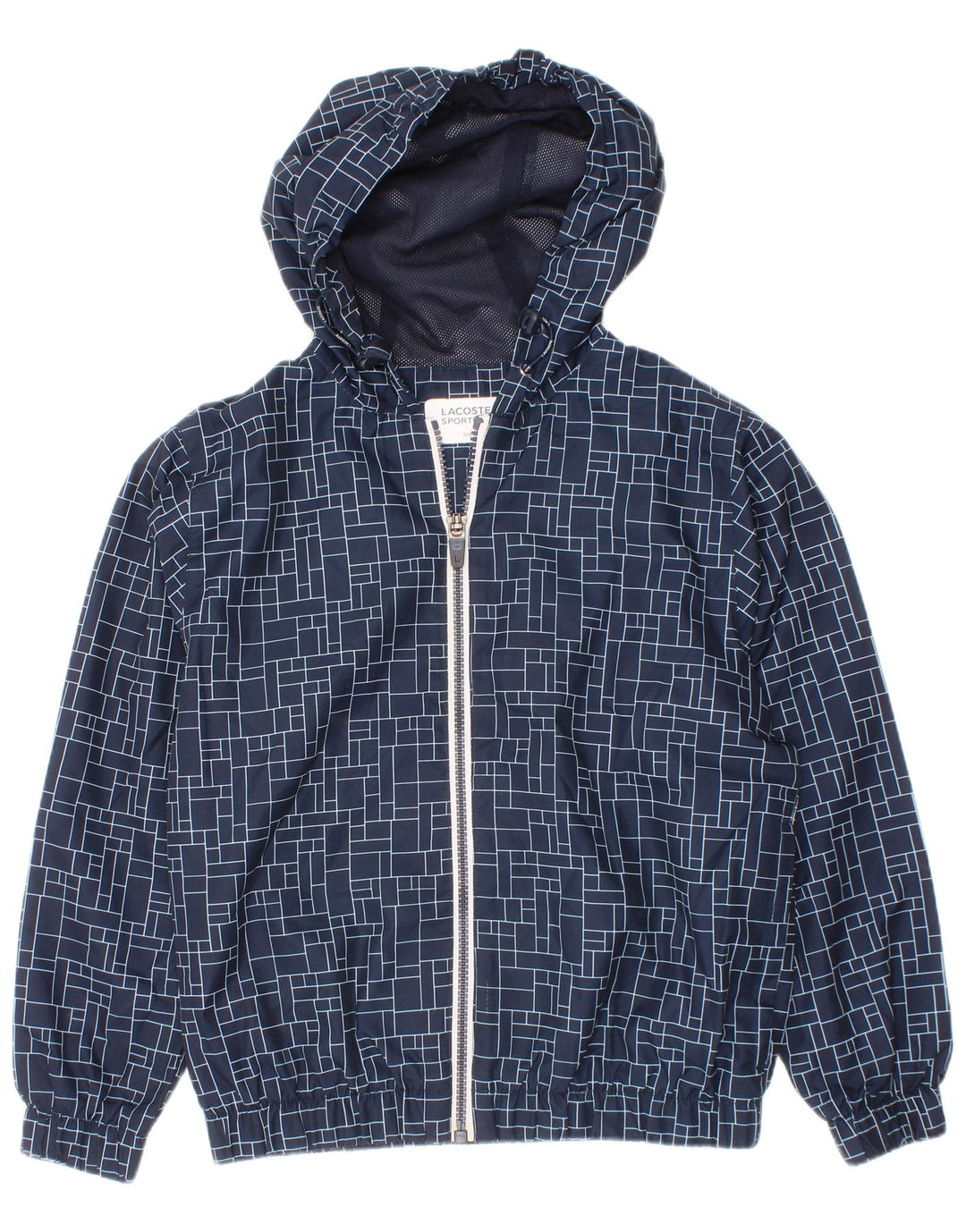 Lacoste Boys Hooded Rain Jacket 7-8 Years Blue Geometric Polyester