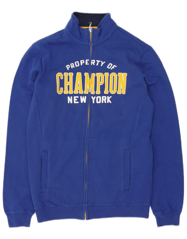 Champion Jungen-Trainingsanzugoberteil mit Grafik, 13–14 Jahre, XL, blaue Baumwolle