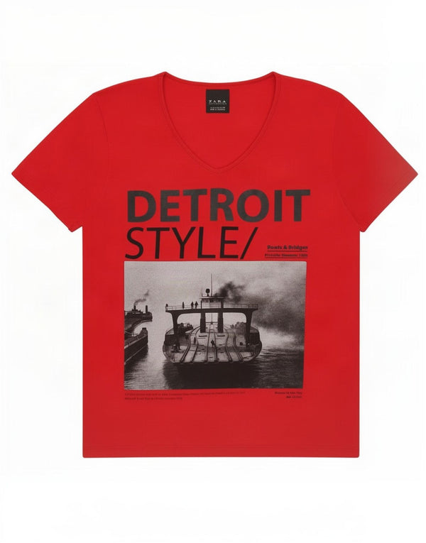 Zara Herren Grafik-T-Shirt-Oberteil Mittelrot