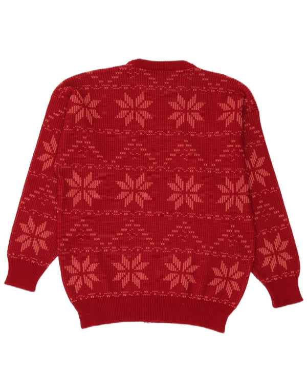 Vintage Damen Pullover mit Rundhalsausschnitt IT 50 XL Rote Fair-Isle-Wolle
