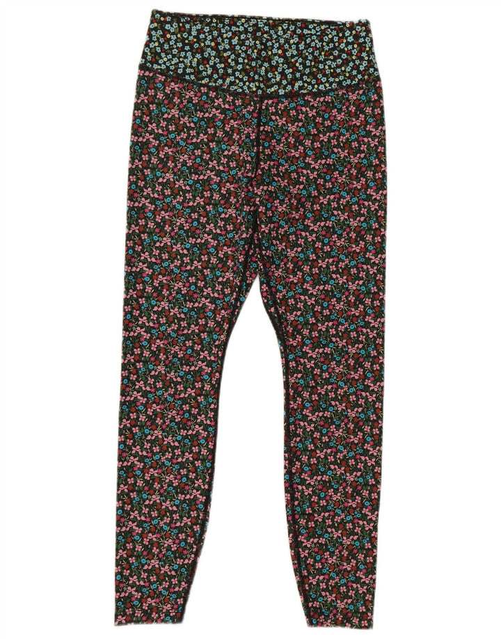 Nike Damen Dri Fit Leggings UK 14 Mittelmehrfarbiges Blumenmuster Polyester