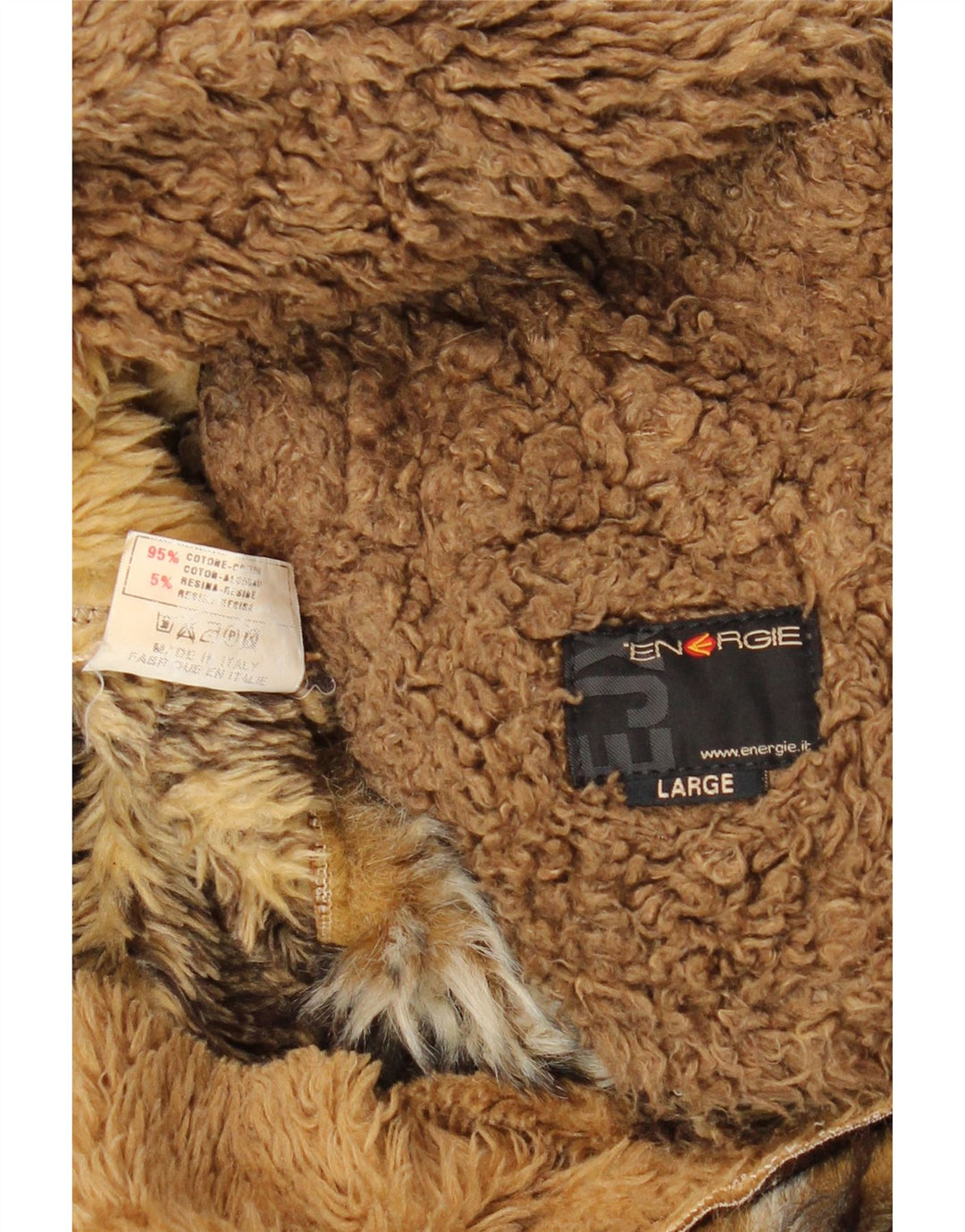 ENERGIE Herren-Sherpa-Jacke, UK 40, groß, braune Patchwork-Baumwolle