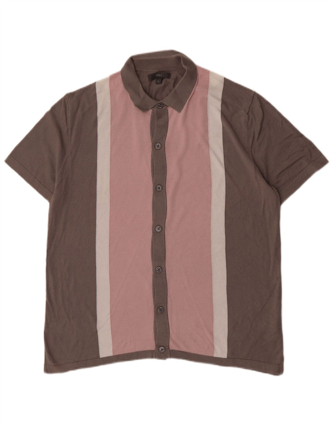 Marks & Spencer Herren-Kurzarmhemd, groß, rosa, Colourblock-Baumwolle