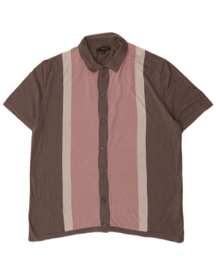 Marks & Spencer Herren-Kurzarmhemd, groß, rosa, Colourblock-Baumwolle