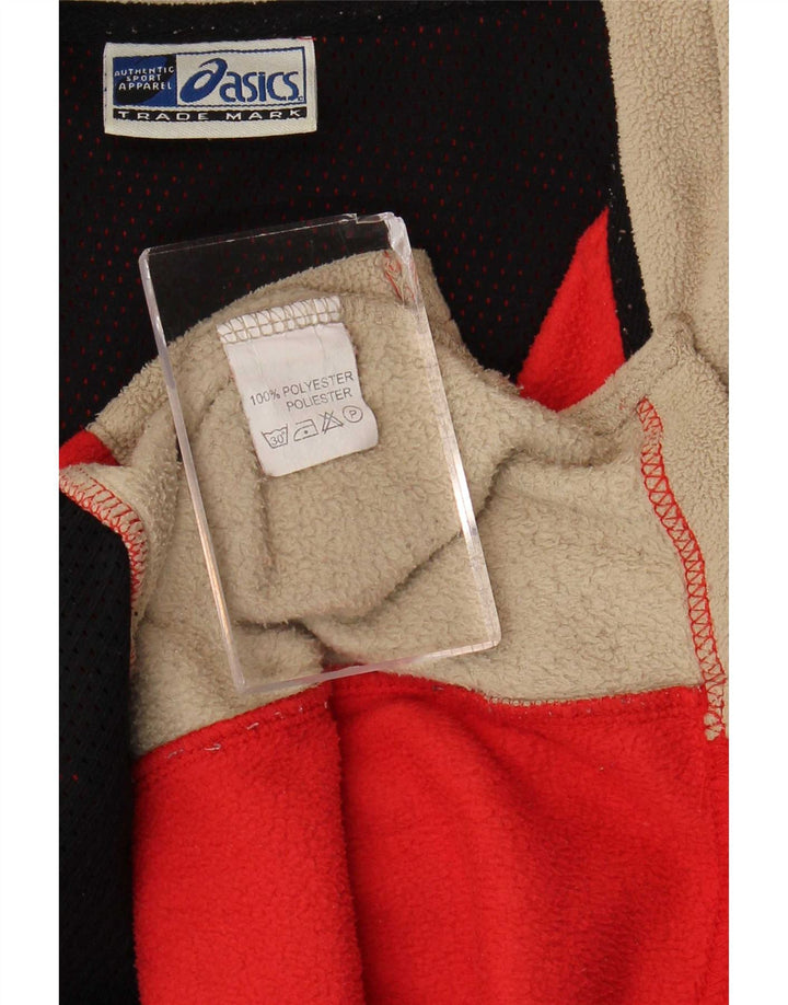 Asics Herren-Fleecepullover mit Reißverschluss am Hals, XL, rotes Farbblock-Polyester