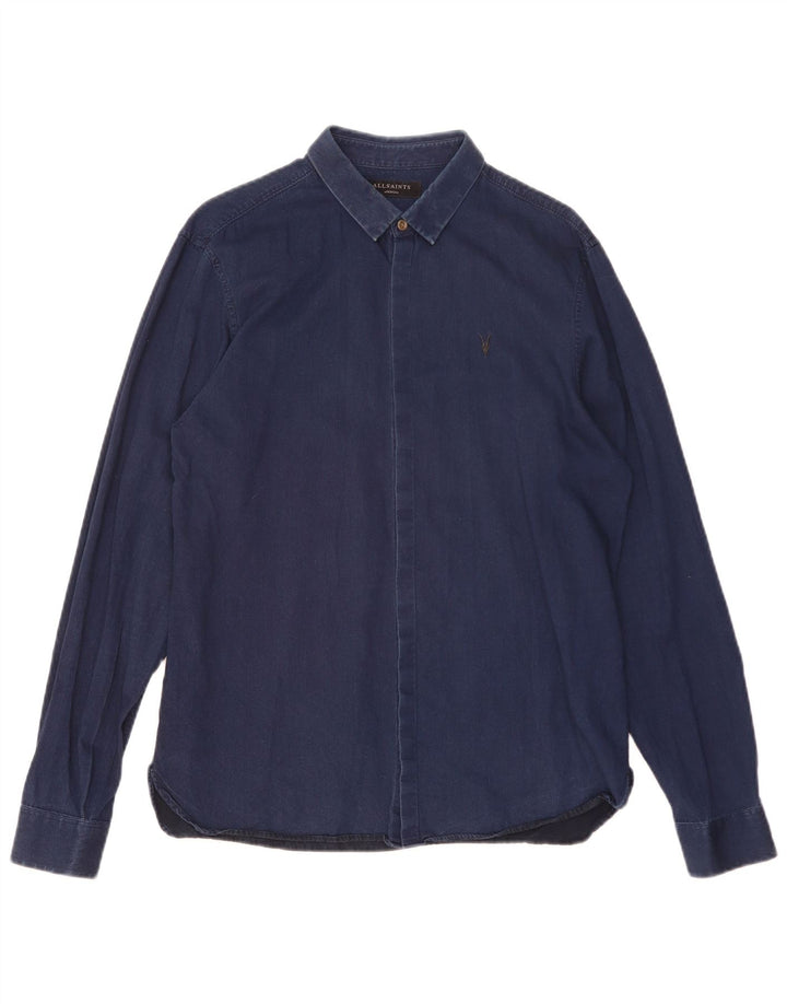 All Saints Herrenhemd aus mittelblauer Baumwolle in Marineblau