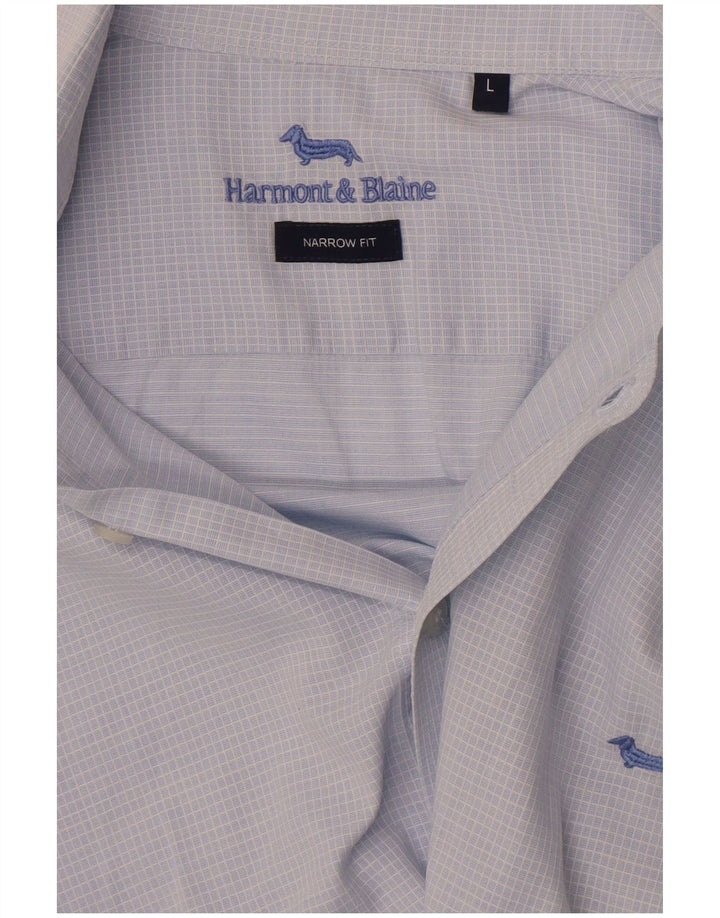 Harmont & Blaine Herren-Hemd mit schmaler Passform, großes blaues Gingham-Muster