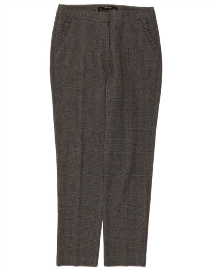 Slim-Anzughose für Damen von Zara, Größe S, W26, L27, grau kariertes Polyester