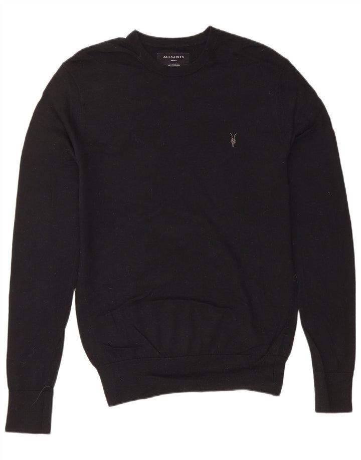 ALL SAINTS Herren-Pullover mit Rundhalsausschnitt, Größe S, schwarze Merinowolle