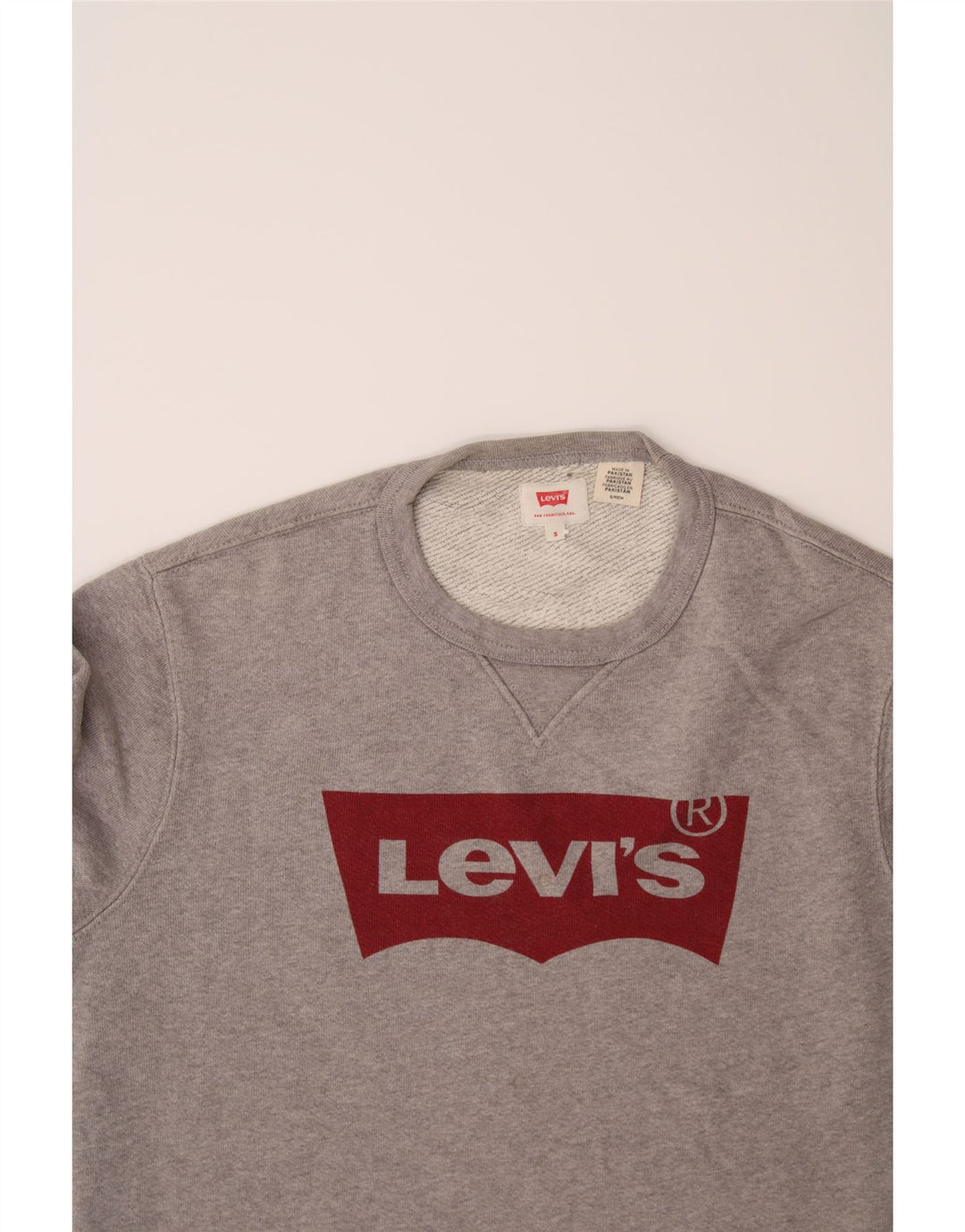 LEVI'S Mens Graphic Sweatshirt Jumper Small Grey Cotton Vintage Levi's and Second-Hand Levi's from Messina Hembry 