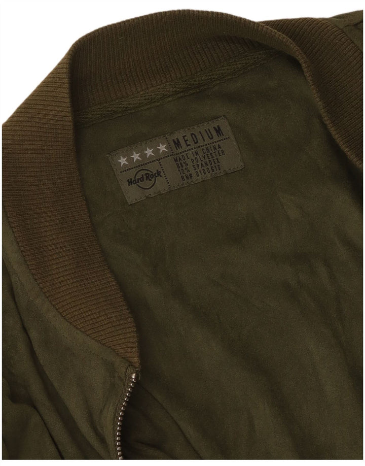 Hard Rock Cafe Damen Dubai Crop Bomberjacke UK 14 Mittelgrünes Polyester