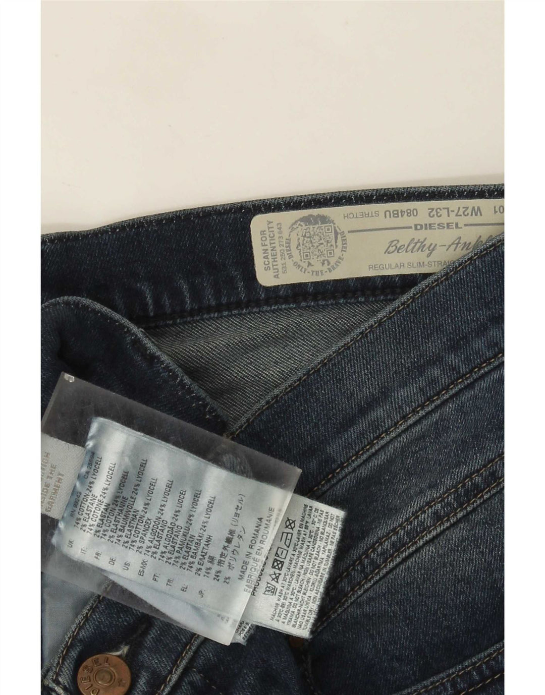 Diesel Damen Belthy-Ankle Regular Slim Straight Jeans W27 L27 Blaue Baumwolle