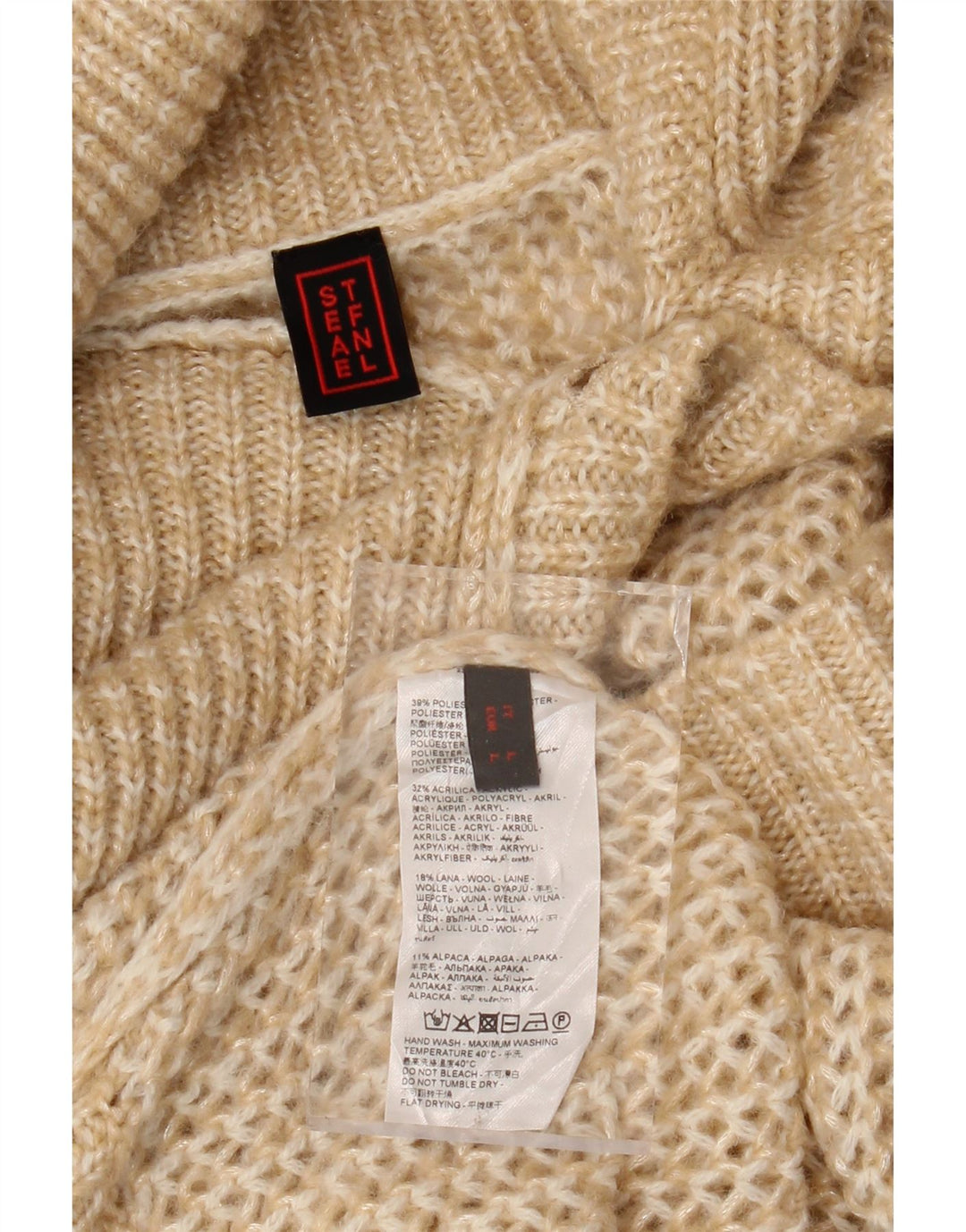 STEFANEL Damen-Pullover, übergroß, Knopfkragen, Gr. 40, Größe L, Beige