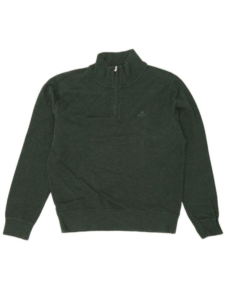 Gant Herren-Pullover mit Reißverschluss am Hals, große grüne Baumwolle
