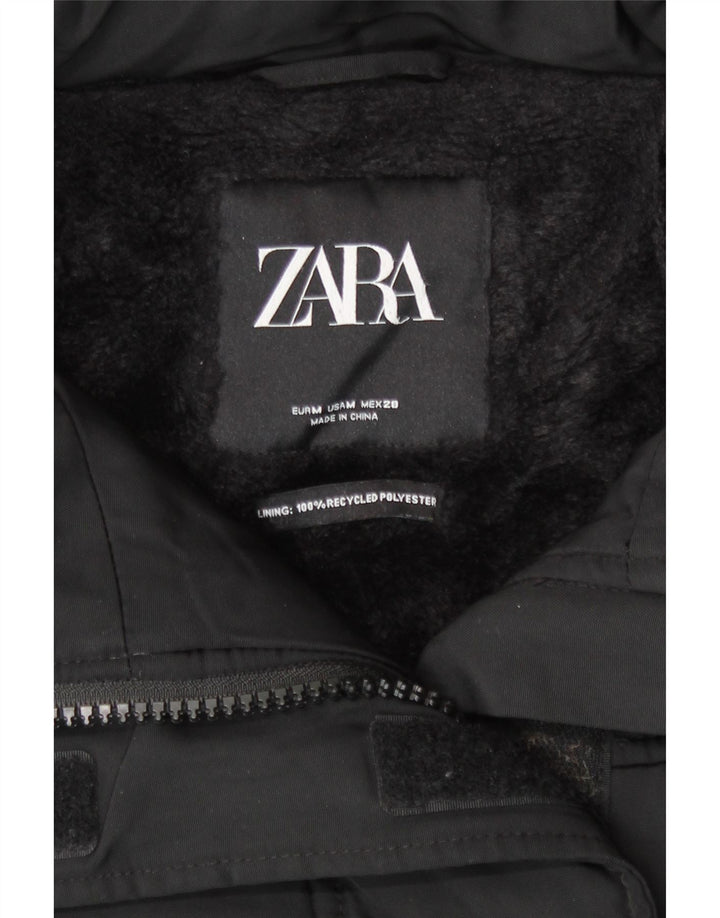 Zara Damen Übergroße, gepolsterte Sherpa-Jacke UK 14 Mittelschwarzes Polyester