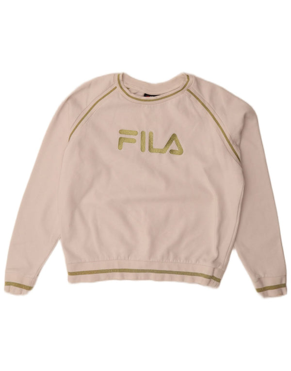 Fila Womens Graphic Oversized Sweatshirt Pullover UK 10 Small Weiße Baumwolle
