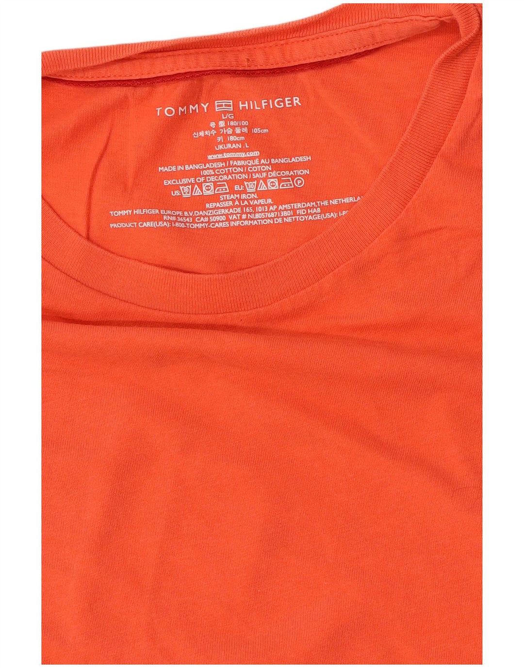 Tommy Hilfiger Herren T-Shirt Top Large Orange Baumwolle
