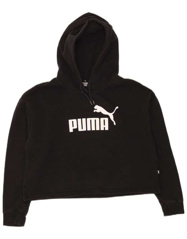 Puma Womens Crop Graphic Hoodie Pullover UK 14 Mittelschwarze Baumwolle