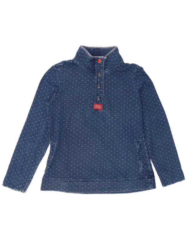 Joules Damen-Sweatshirt mit Knopfkragen, UK 12, mittelblau gepunktet