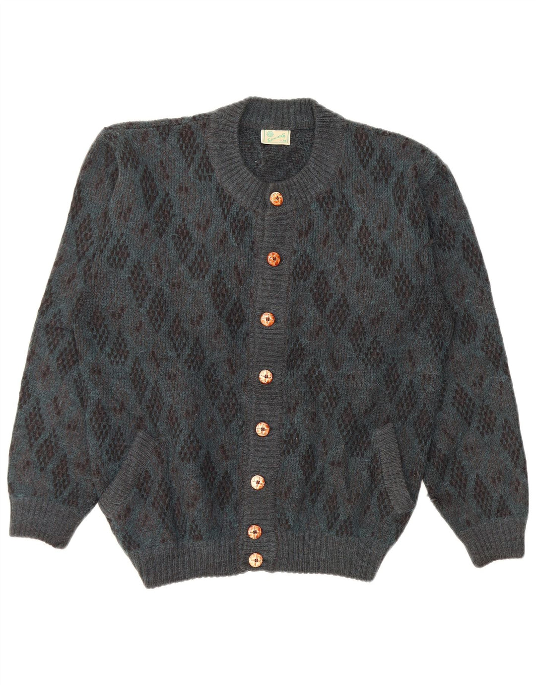 Vintage Herren Cardigan Pullover Große Blaue Argyle/Diamant Alpakawolle