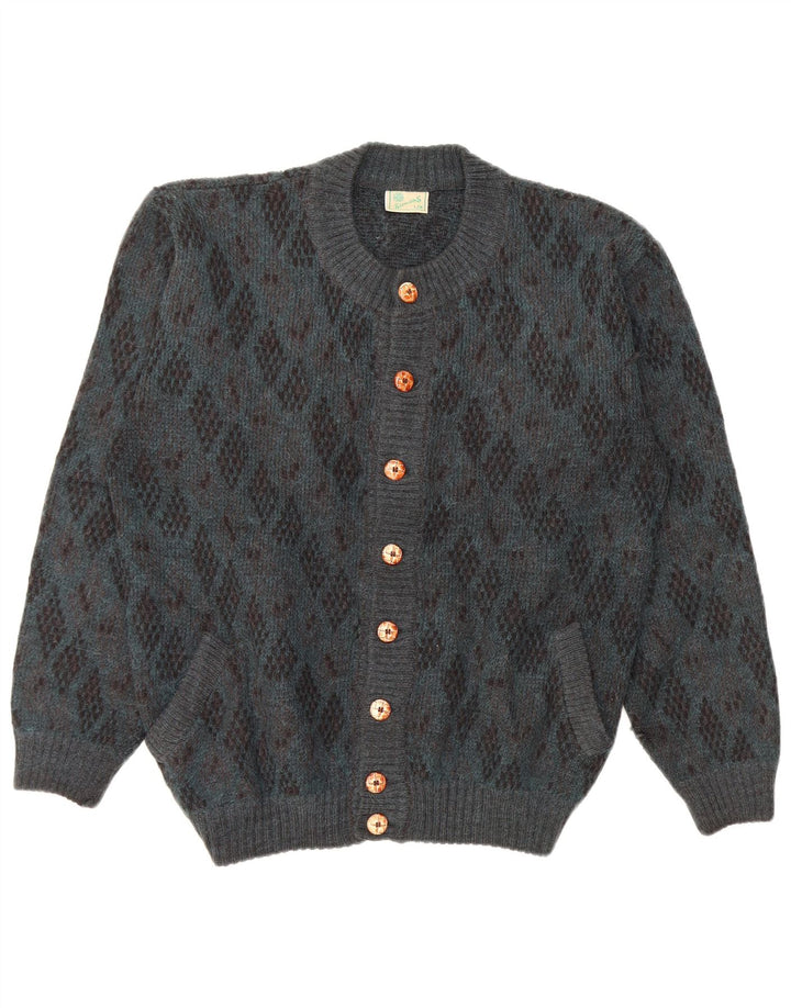 Vintage Herren Cardigan Pullover Große Blaue Argyle/Diamant Alpakawolle