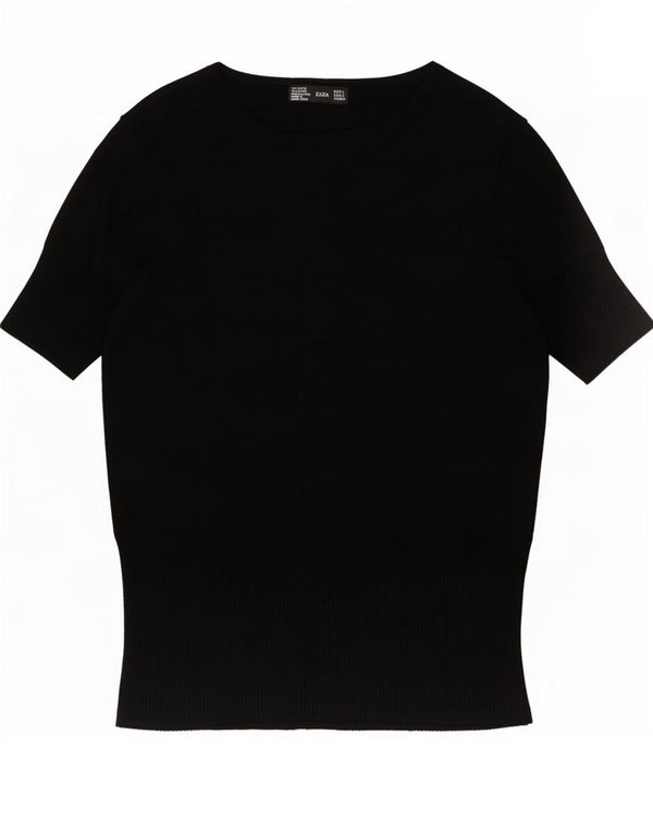 Zara Damen T-Shirt Top UK 14 Large Schwarz Viskose
