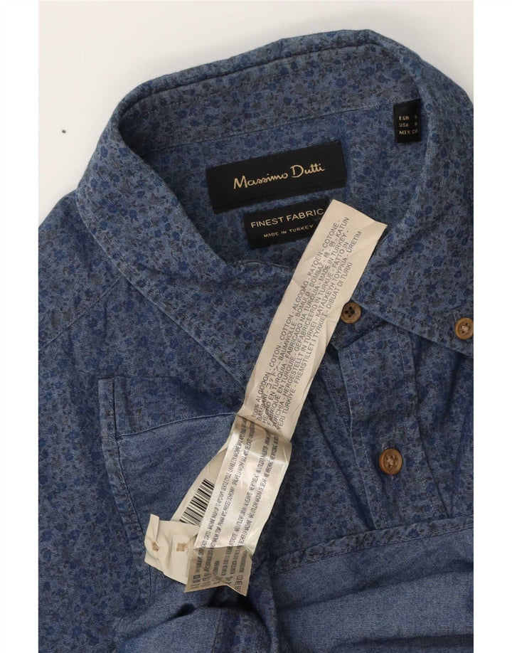 Massimo Dutti Herrenhemd, klein, blau, geblümt, Baumwolle