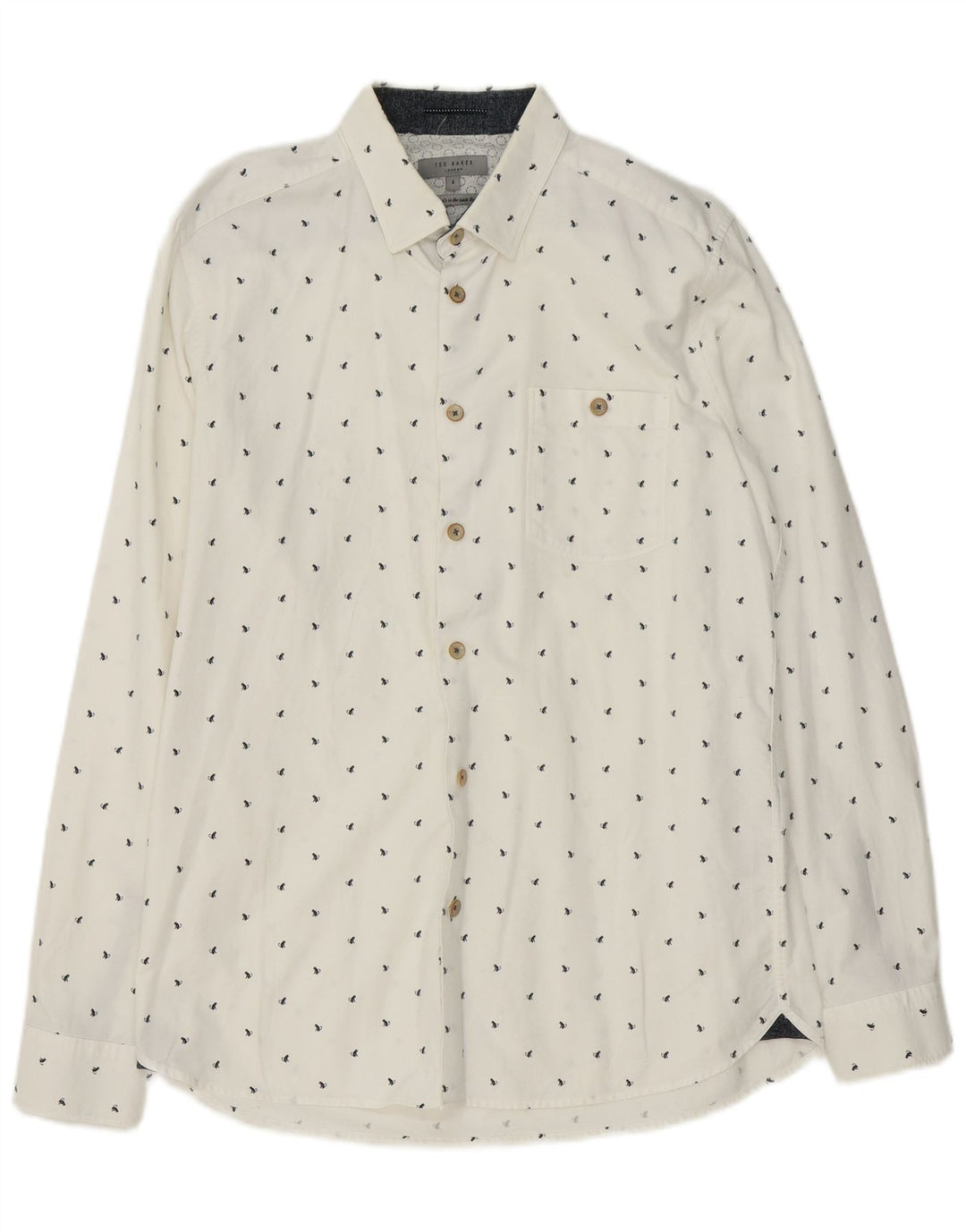 Ted Baker Herren-Hemd mit abstraktem Muster, Größe 4, groß, weiße Baumwolle