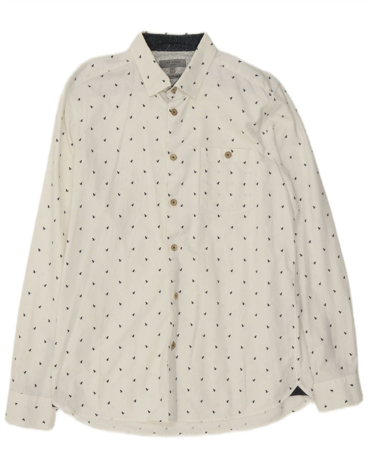 Ted Baker Herren-Hemd mit abstraktem Muster, Größe 4, groß, weiße Baumwolle