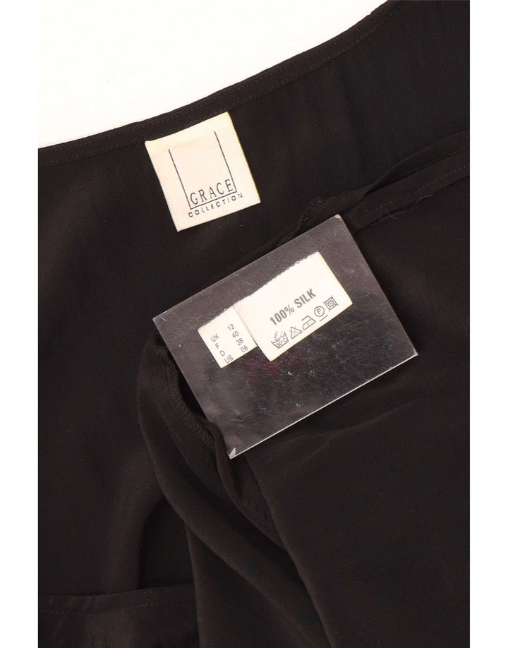 Vintage Damen Weste Top UK 12 Medium Schwarze Seide