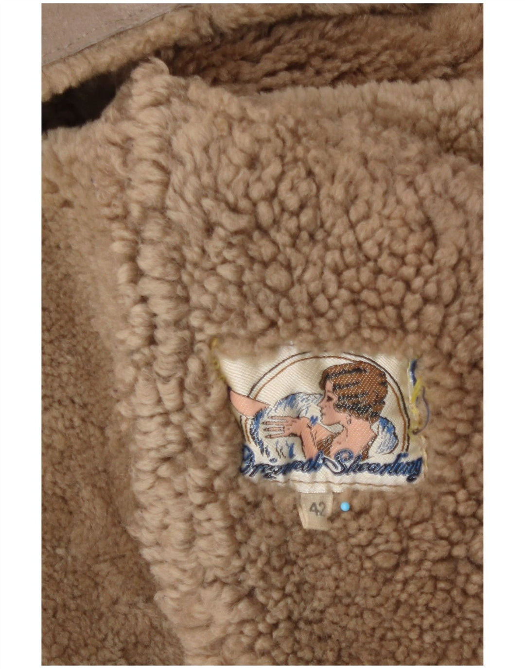 Vintage Damen Shearling Mantel IT 42 Medium Beige Shearling